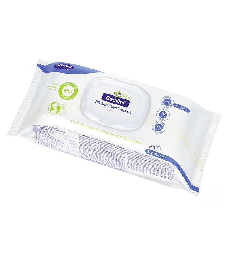 Single packshot Bacillol 30 Sensitive Green Tissues 160 pack.