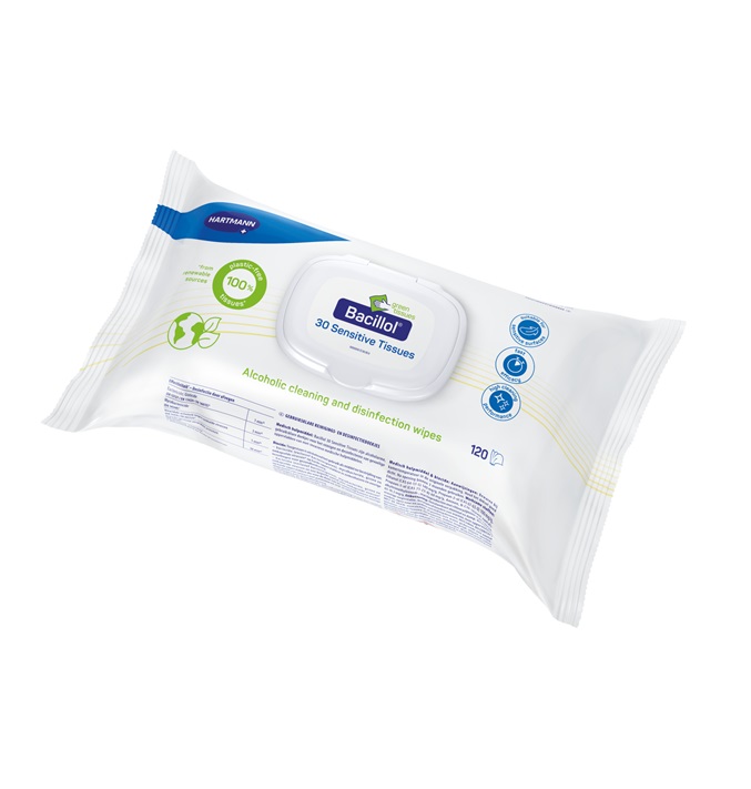 Single packshot Bacillol 30 Sensitive Green Tissues 120tissues