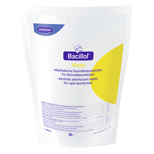 Single packshot Bacillol Wipes stand-up pouches with a white background