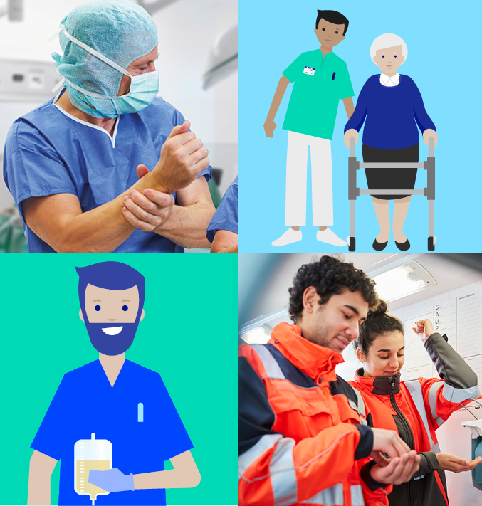 Teaser image with 4 different sectors and two real-life scenarios and two illustrated scenarios.